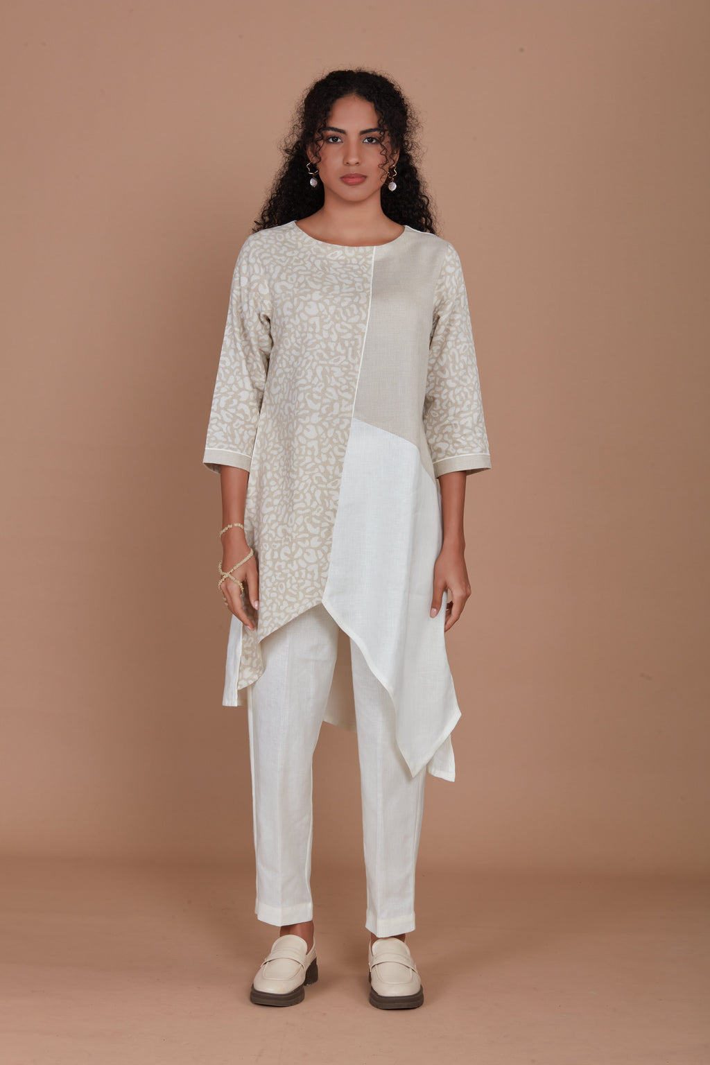 Asymmetric  Linen Kurta