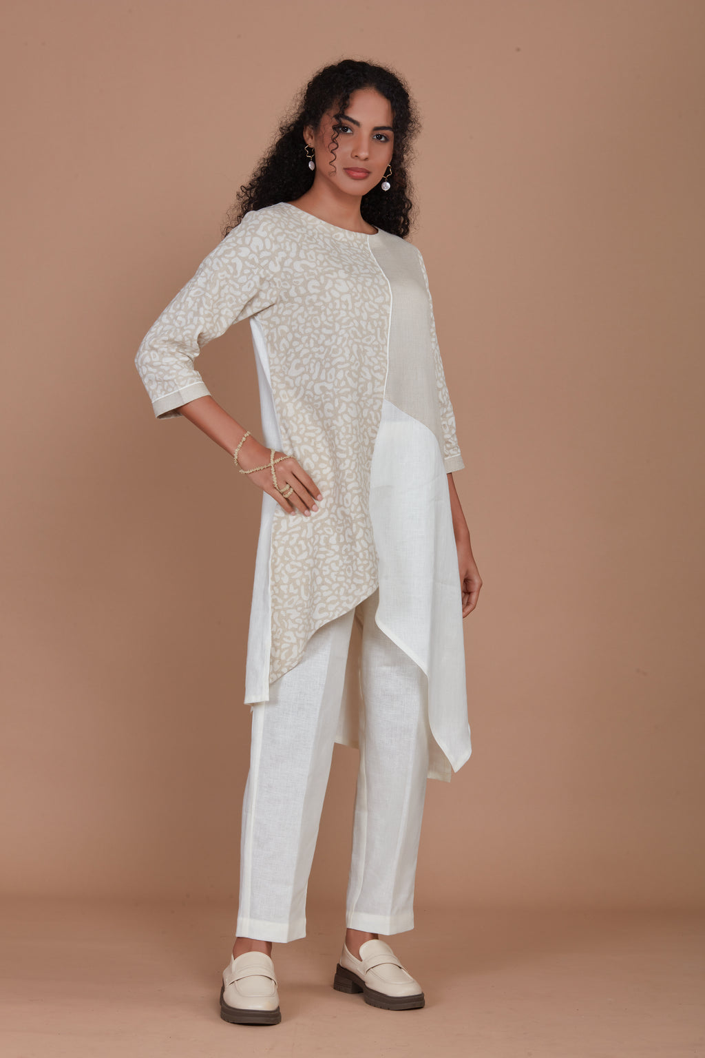 Asymmetric  Linen Kurta