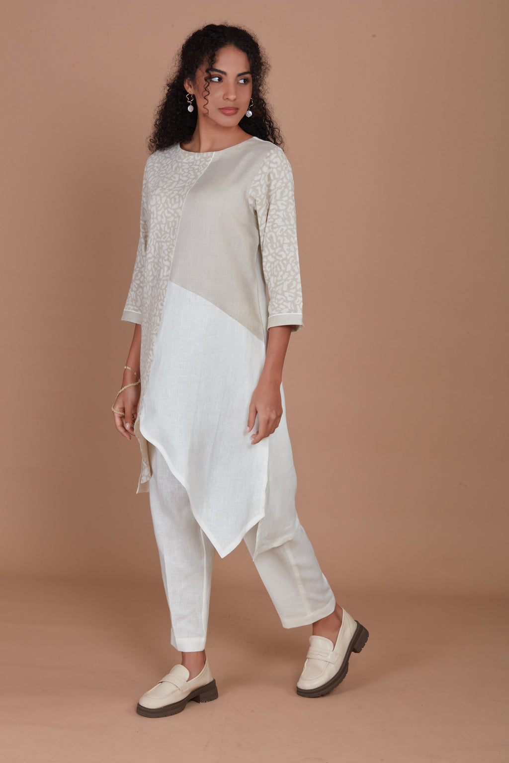 Asymmetric  Linen Kurta