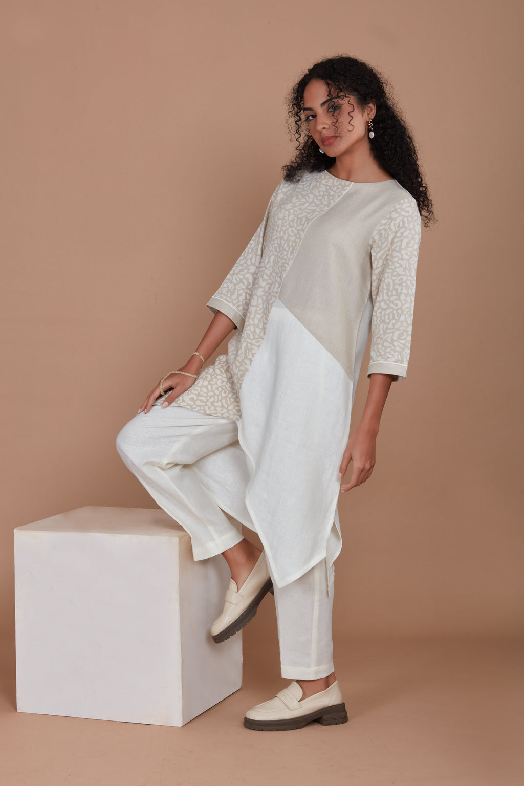 Asymmetric  Linen Kurta