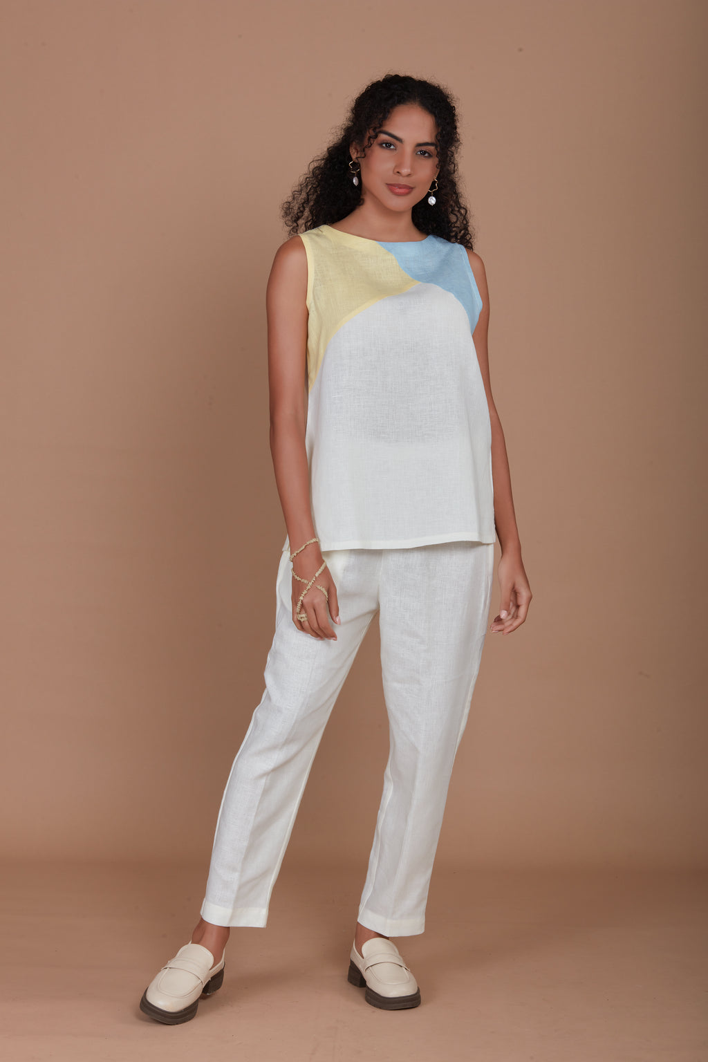 Colour block linen top