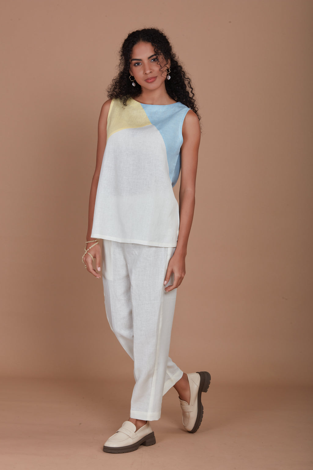 Colour block linen top