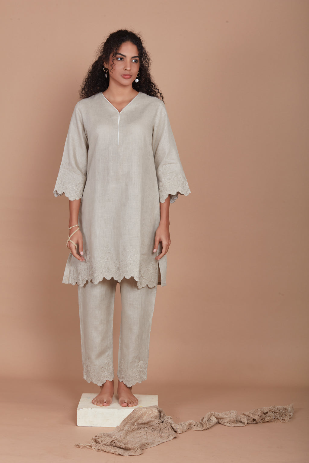 Linen Embroidered Co-Ord Set