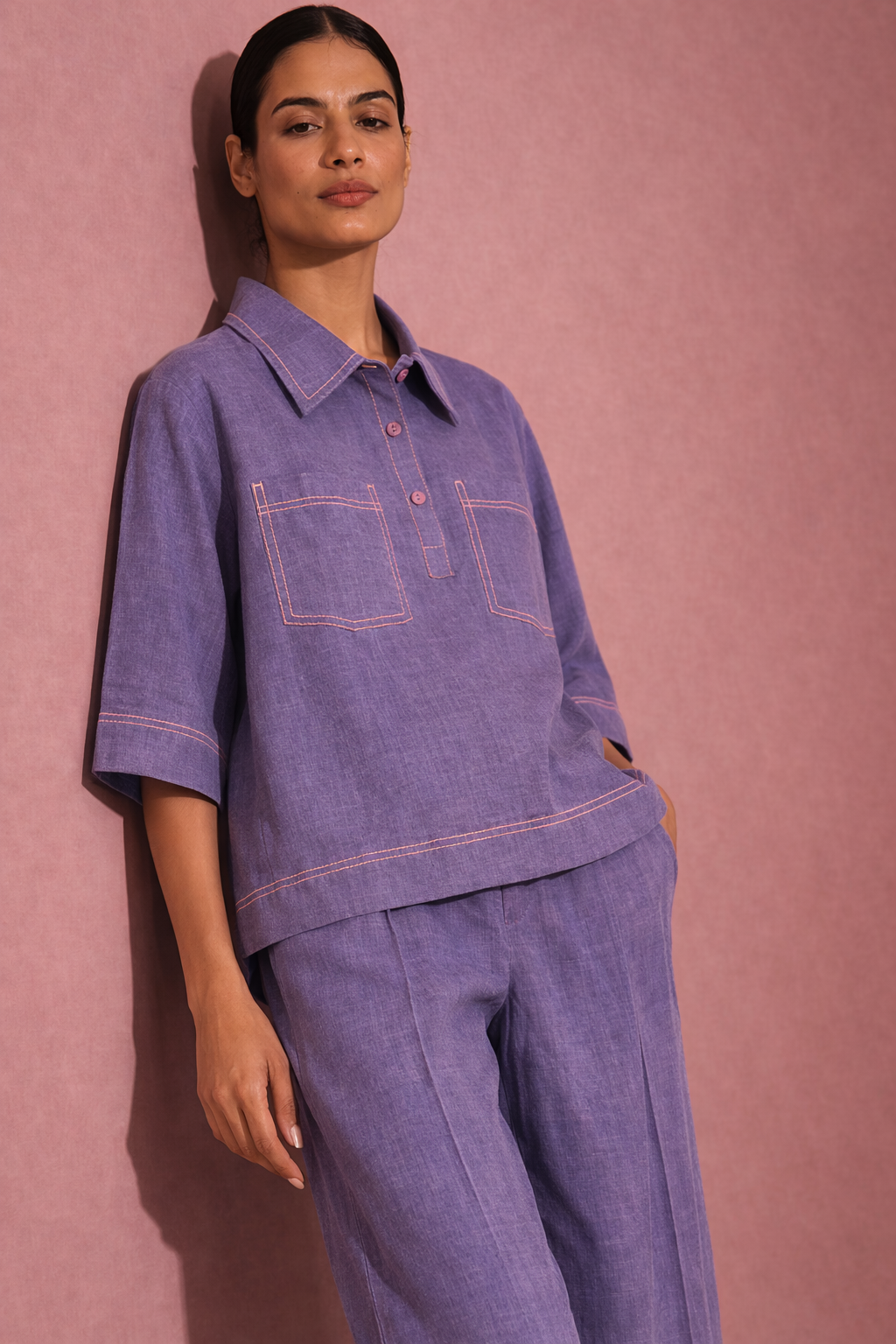 MULBERRY MIST Linen pocket co-ord