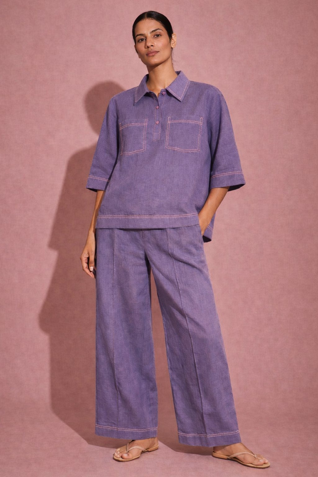 MULBERRY MIST Linen pocket co-ord