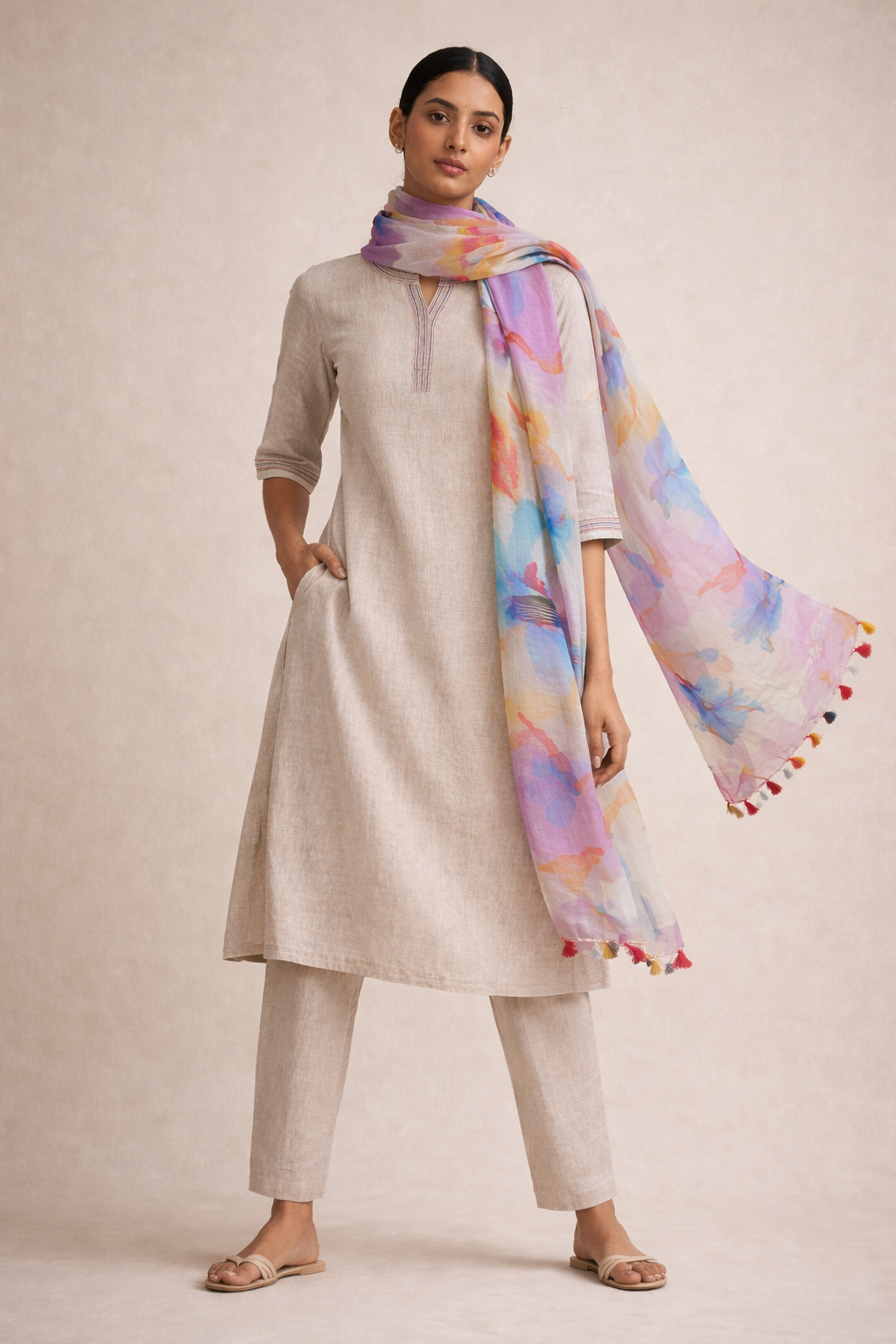 BIEGE Linen DUPATTA  Set