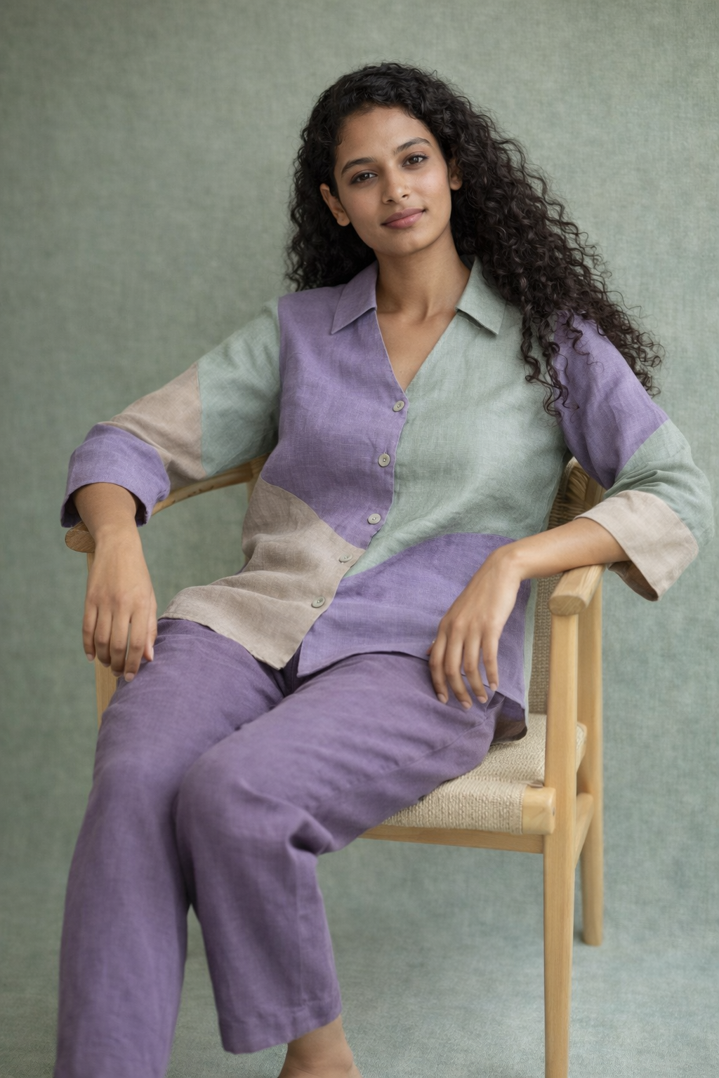 Colour-blocked linen set