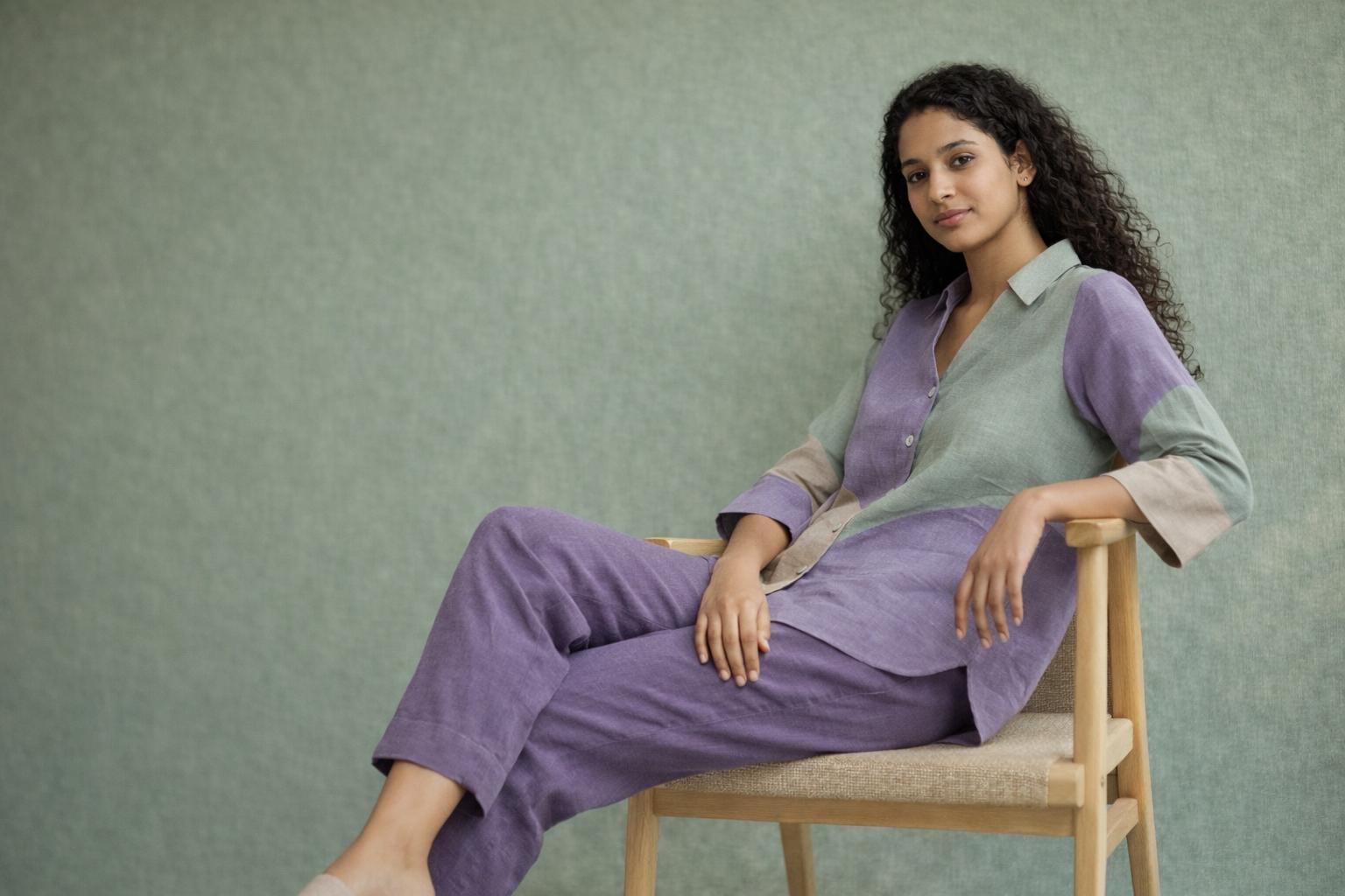 Colour-blocked linen set