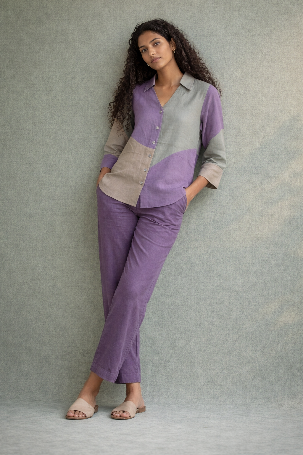 Colour-blocked linen set