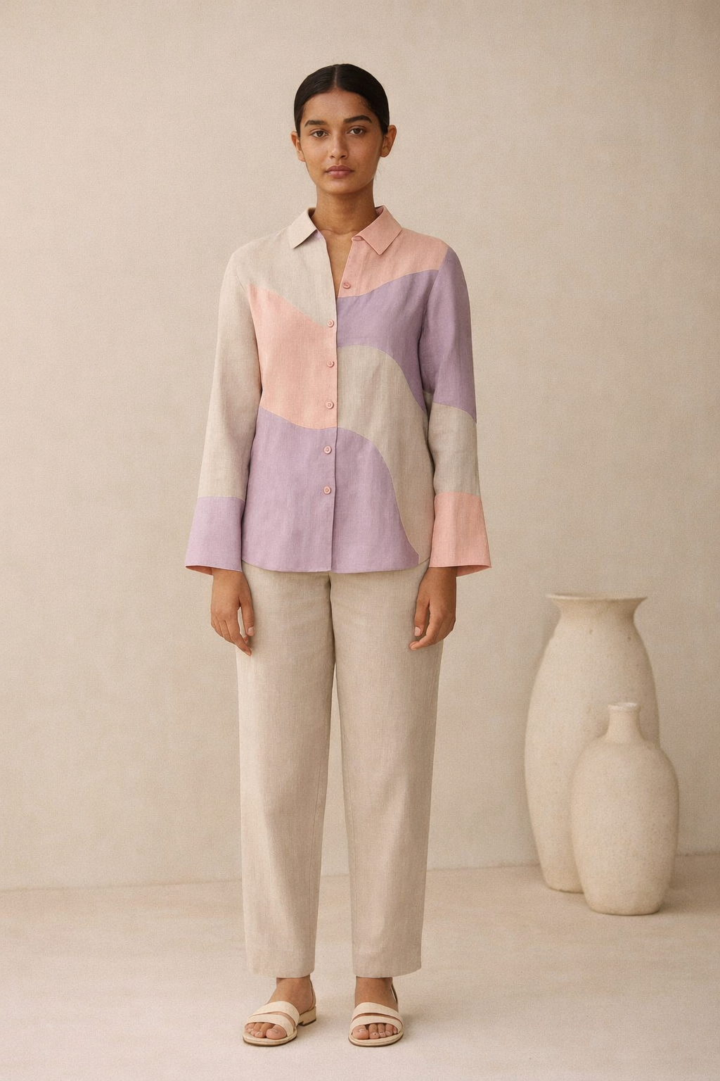 Colour-blocked linen set