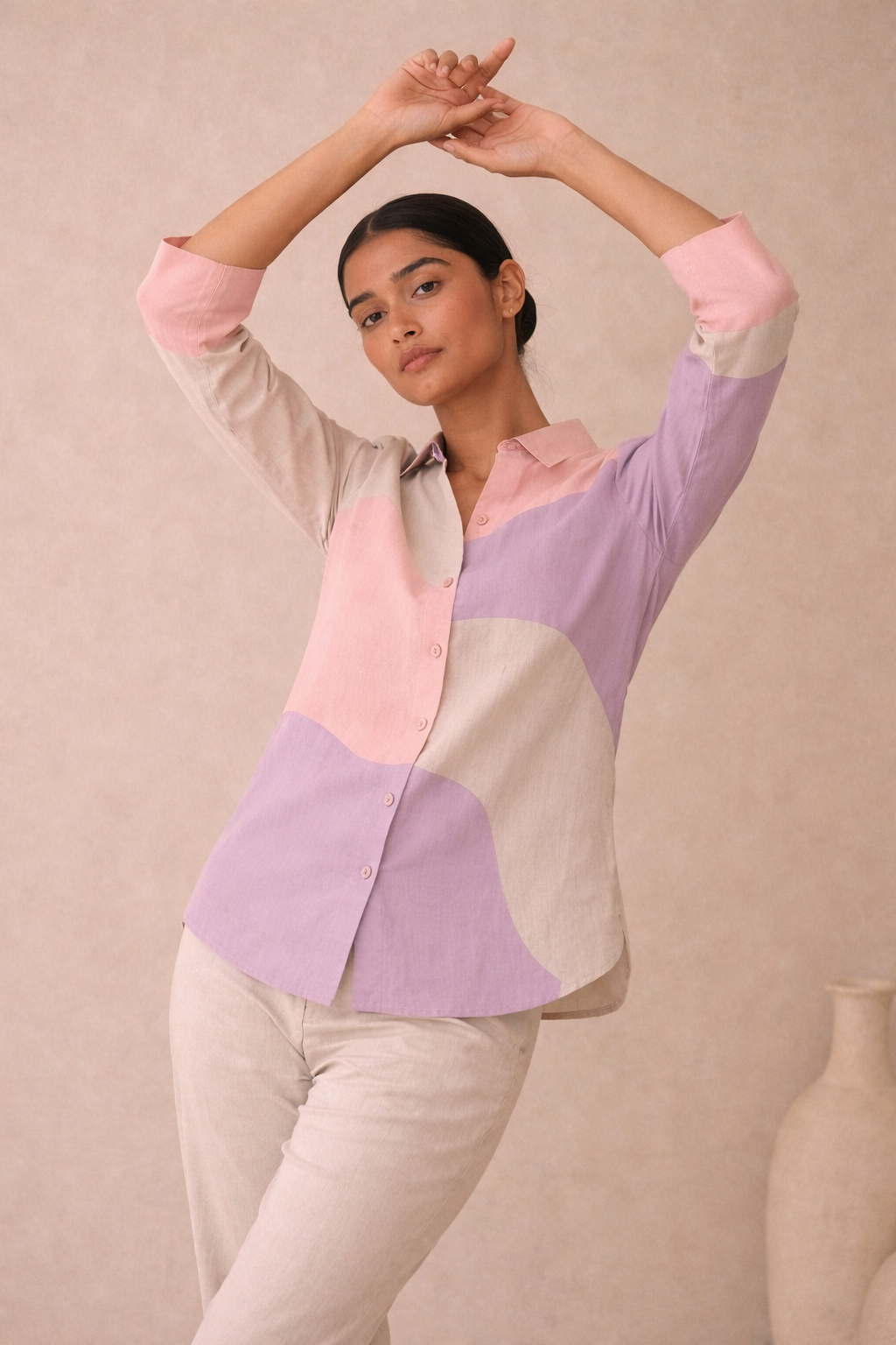 Colour-blocked linen set