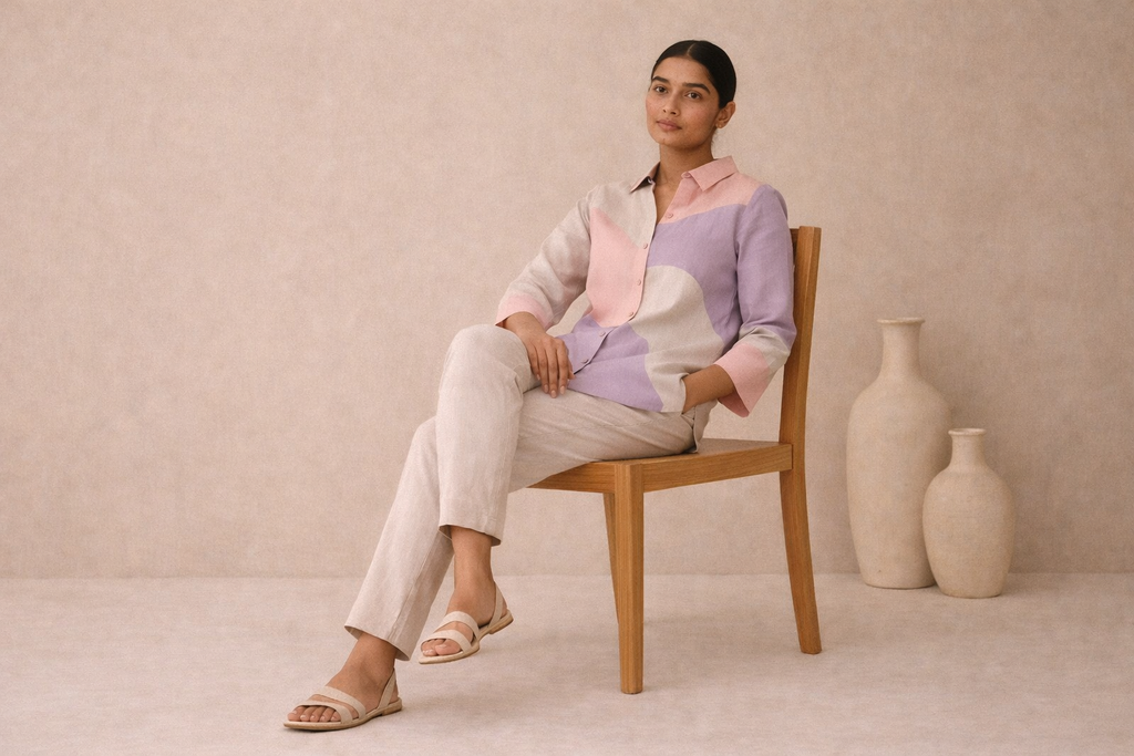 Colour-blocked linen set