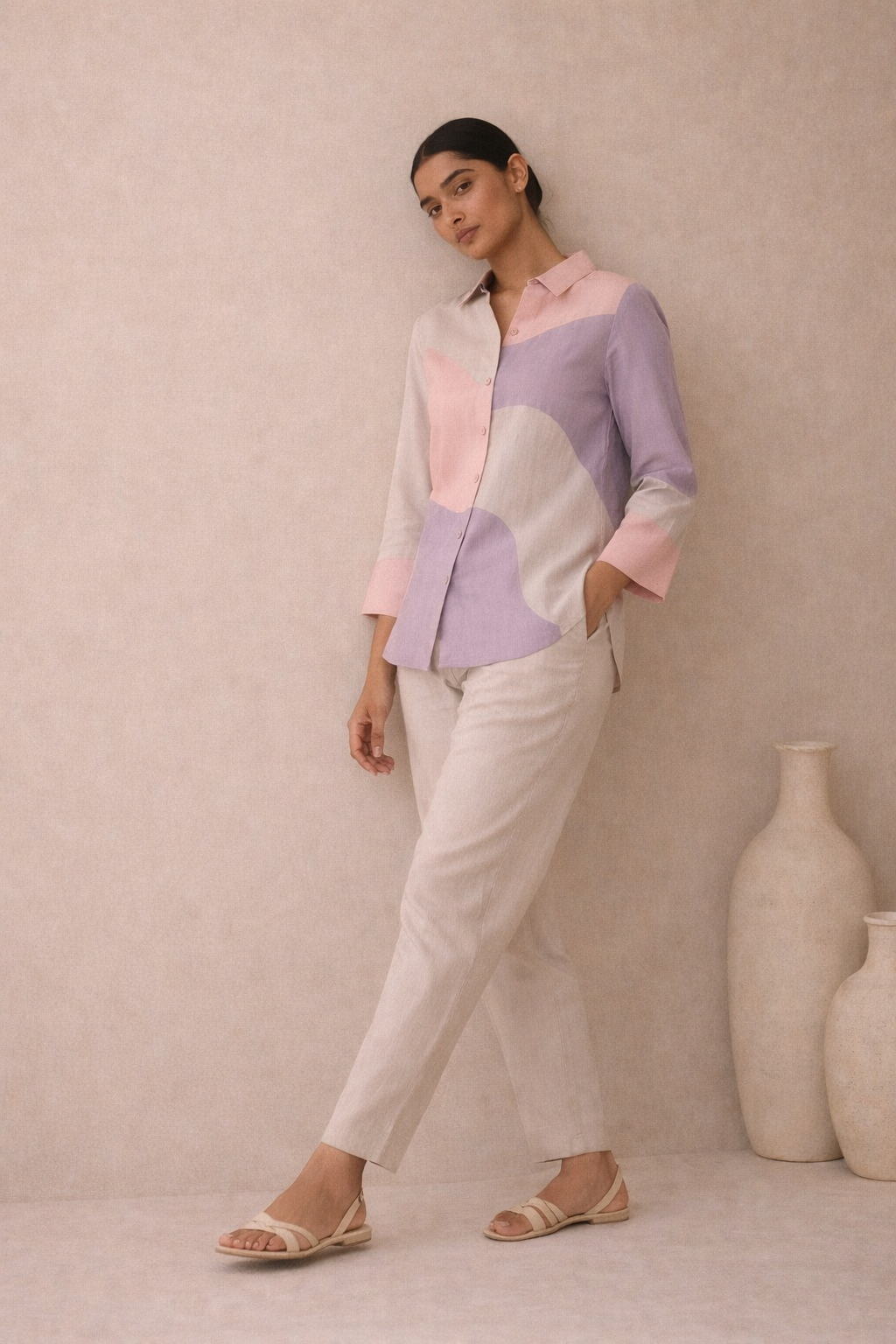 Colour-blocked linen set