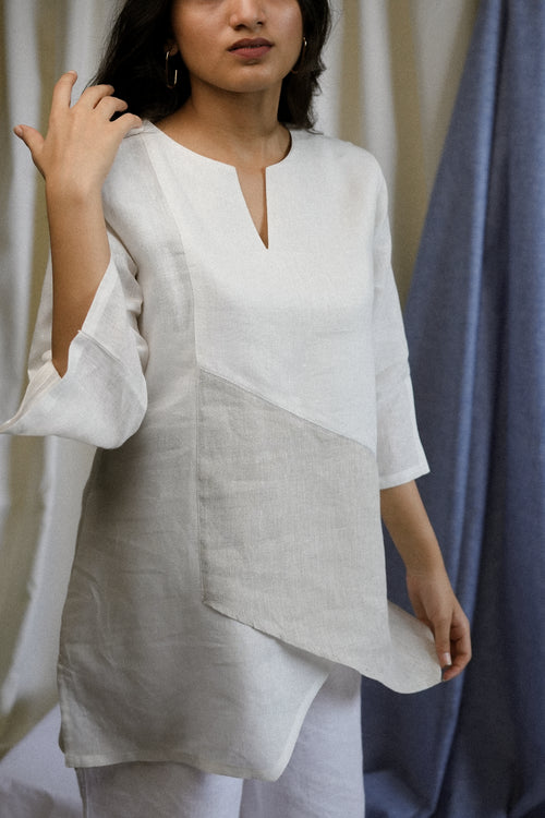 Asymmetrical Colour Block Linen Top