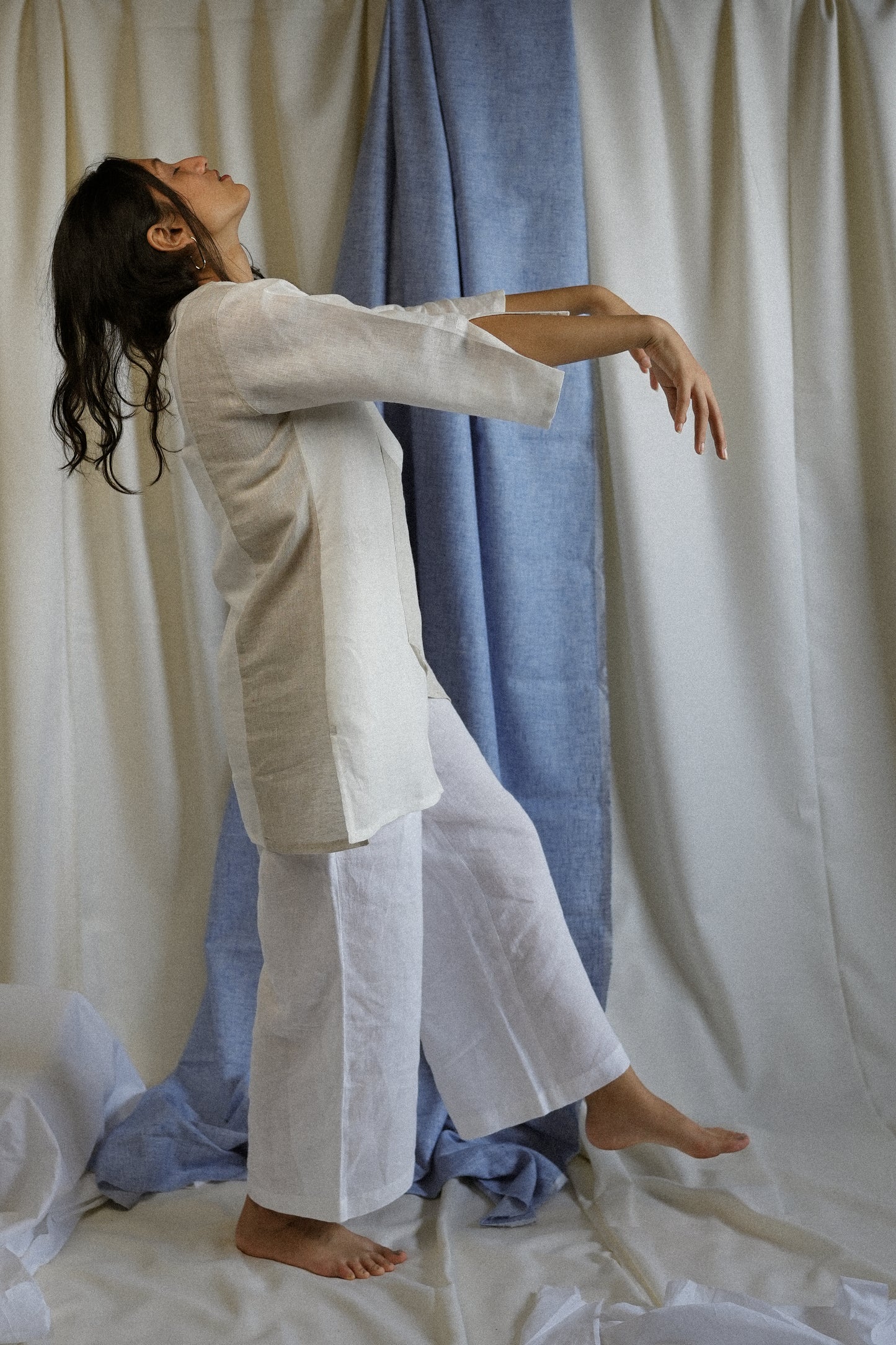 Asymmetrical Colour Block Linen Top
