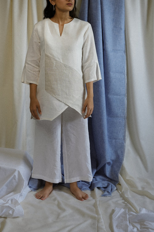 Asymmetrical Colour Block Linen Top