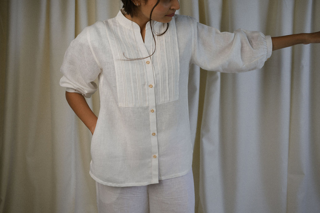 White Linen PATTERNED Shirt