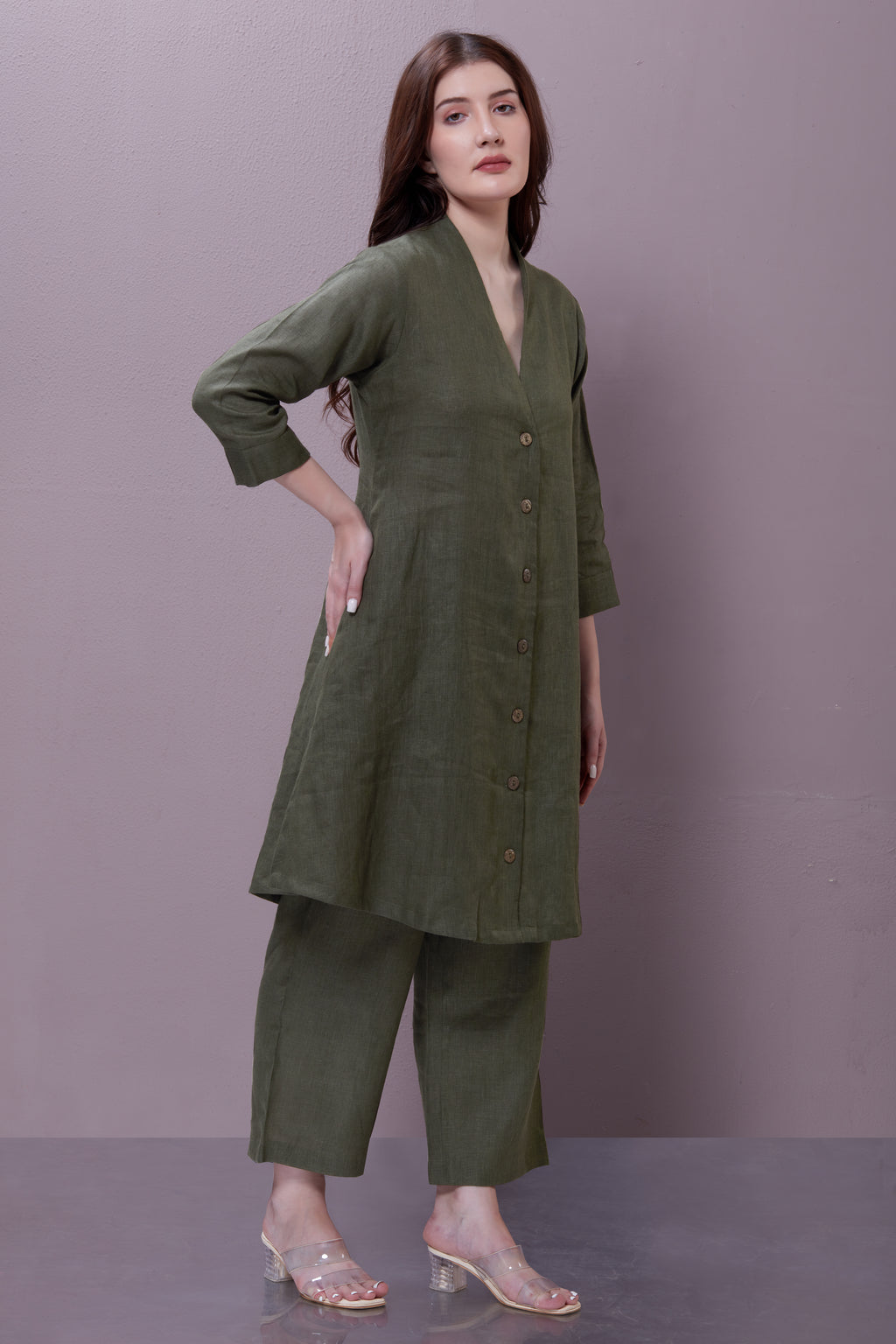 Olive green high neck linen tunic