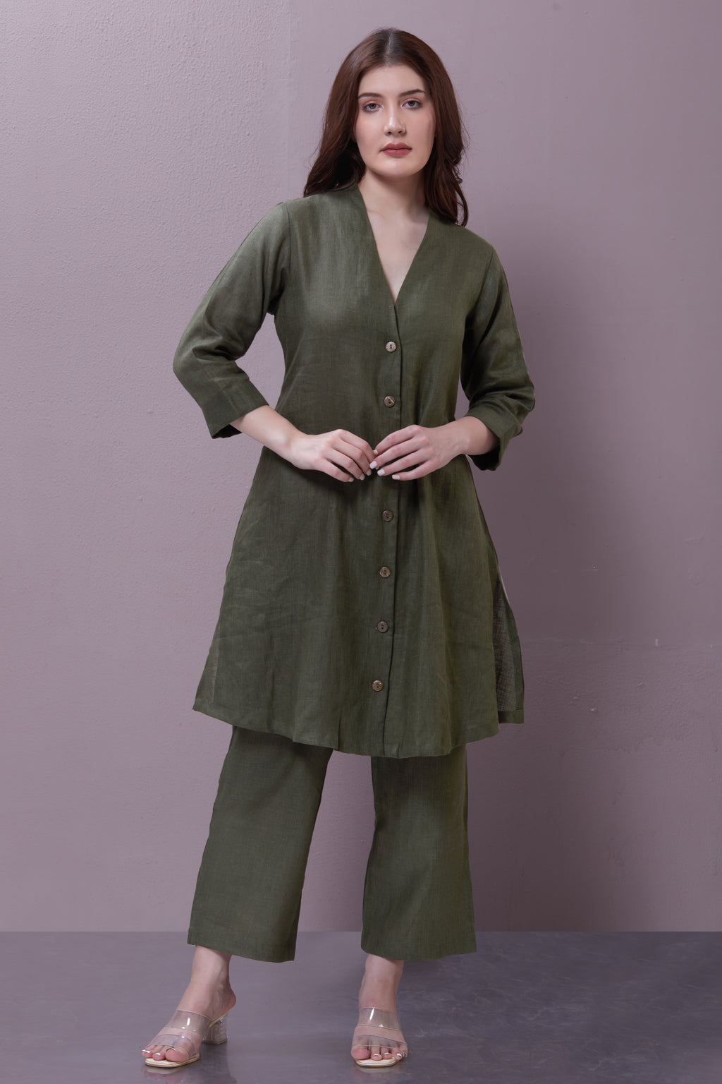 Olive green high neck linen tunic