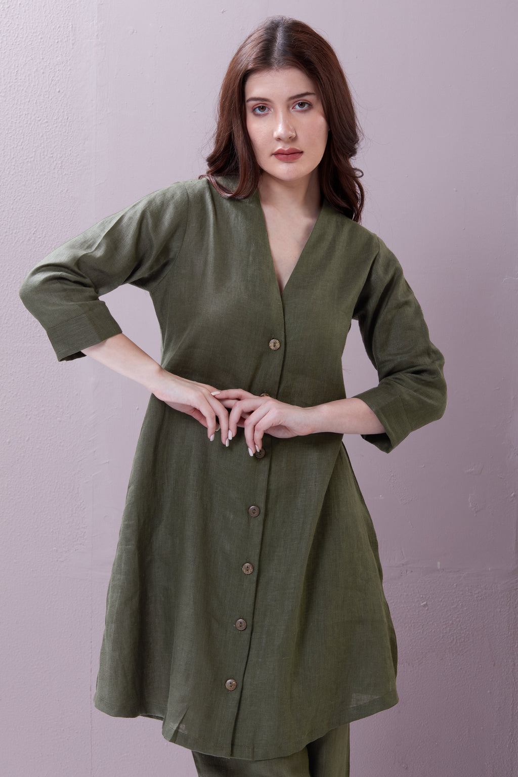 Olive green high neck linen tunic