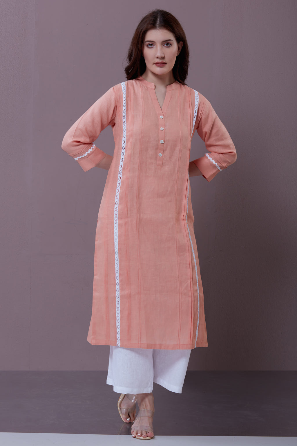 PATTERNED LINEN KURTA