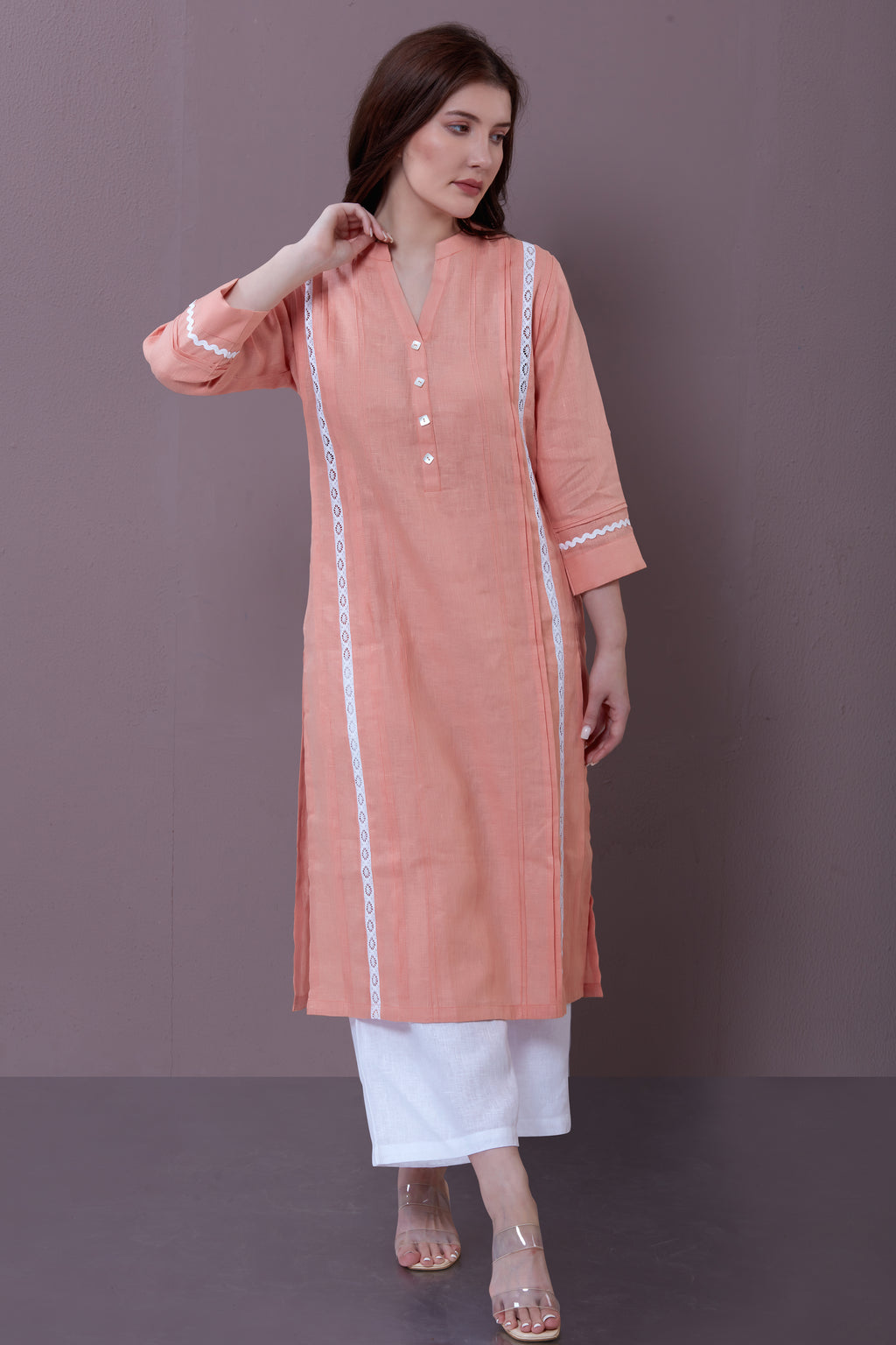 PATTERNED LINEN KURTA