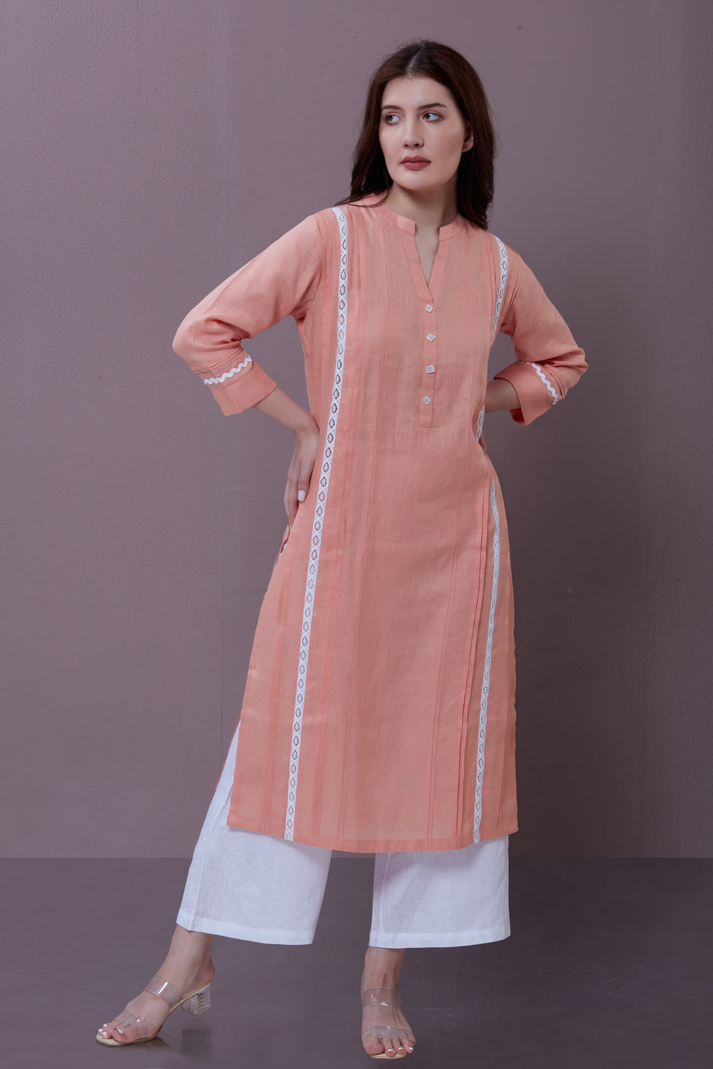 PATTERNED LINEN KURTA