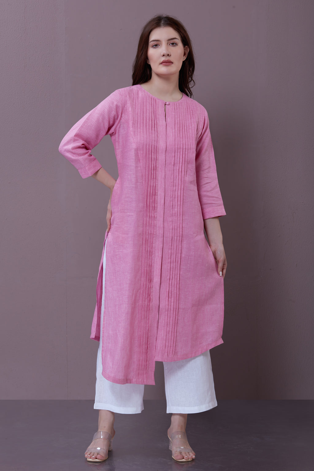 PATTERNED LINEN KURTA